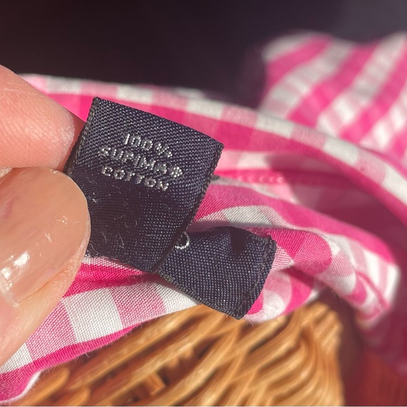 Lands’ End Women’s Top Pink White Gingham Check Cotton No Iron 24W Spring - Picture 10 of 12